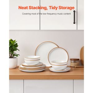 Servizio per 4 persone, set di stoviglie in ceramica antigraffio da 12 pezzi, lavabile in lavastoviglie e adatto al microonde, in materiale ABS, set di piatti e ciotole. - Product Image 5