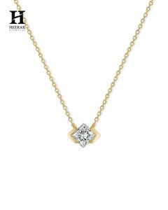 Pendentif en diamant taille princesse de luxe, collier géométrique en or 14K/18K, bijoux fins par Heerak Diamonds - Product Image 1