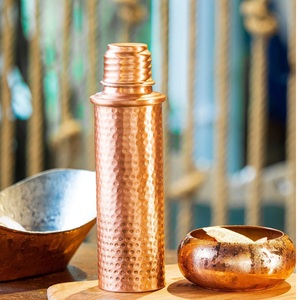 Hammered Copper Water Bottle with Lid and Two <b>Cups</b> <b>Set</b> Retro Portable Metal Drinkware - Product Image 6