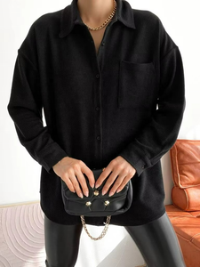 Oversize Summer Woven V-neck Casual <b>Black</b> Long Sleeve Shirt Dress Women High Quality - Product Image 3