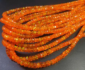 Cuentas de Ópalo Etíope Welo Naranja Natural, Hilo de 16 pulgadas, Gema de Ópalo Facetada de Fuego Intenso, 3.5-5mm, Rondelle de Alta Calidad con Perforación Central - Product Image 1