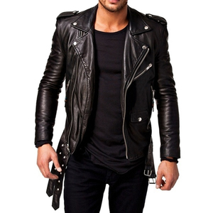 Chaqueta de Motociclista para Hombre ELITE CRAFT INDUSTRY, Negra, 100% Cuero, Resistente al Viento, Transpirable, Ecológica, con Cierre de Cremallera Asimétrico - Product Image 1