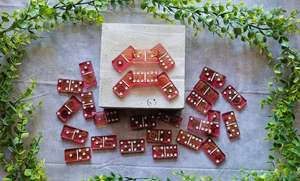 Handmade Epoxy Resin Dominoes Set With <b>Pressed</b> <b>Flowers</b> And Gold Accents Green Custom Shape For Home Decoration - Product Image 2