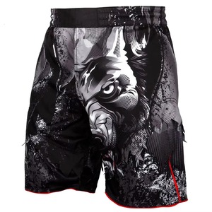 Shorts MMA pour hommes, imprimé loup noir, séchage rapide, polyester, vêtements d'entraînement pour arts martiaux mixtes, coupe classique, shorts pour adultes - Product Image 3