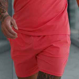 Shorts décontractés pour hommes, couleur unie, taille mi-haute, élastique, rose, respirant, avec poches, en polyester tissé - Product Image 2