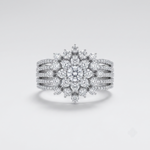 Anillo de cóctel de oro blanco de 18 quilates para mujer con diamantes de corte brillante redondo, doble halo, estilo floral, diamantes cultivados en laboratorio, certificado IGI - Product Image 1