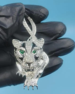 จี้รูปหน้าเสือ เงินแท้ 925 จี้ฮิปฮอป เครื่องประดับสำหรับคนรักสัตว์ จี้แบบฝังเพชร จี้แร็ปเปอร์ จี้แบบ Busting Jewelry - Product Image 1