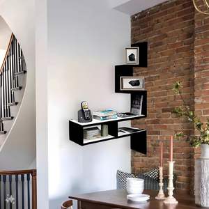 ชั้นวางของติดผนังไม้ทรงซิกแซกสำหรับห้องนั่งเล่น ตกแต่งบ้านอย่างมีสไตล์ ชั้นวางของลอยตัวสำหรับจัดเก็บ - Product Image 3