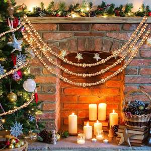 Wooden Beads Farmhouse <b>Wall</b> Hanging Decor Natural Prayer Beads Garland for Christmas Rustic Home <b>Table</b> Tree Decoration - Product Image 3