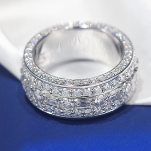 <b>Mens</b> Moissanite 925 <b>Silver</b> <b>Ring</b> Iced Multi Row Band Luxury Statement Wedding Fashion <b>Ring</b> - Product Image 1
