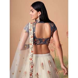 Off-White Embroidered <b>Net</b> Plus Size Lehenga Choli for Sangeet - Product Image 2