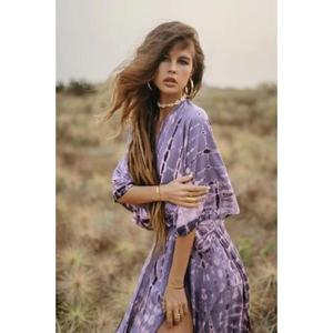 Hermoso Kaftán Casual Teñido a Mano, Holgado, Largo hasta el Suelo, Cintura Natural, Algodón Puro Hecho a Mano para Mujer, Estampado Floral a Bloque - Product Image 6