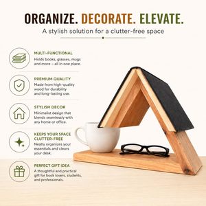 Soporte de Madera Rústico para Libros, con Diseño Triangular, para Libros, Tablets, Gafas, Tazas de Café, Hogar, Oficina, Escritorio - Product Image 5
