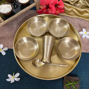 Service de table en laiton antique 7 pièces 1 bol plaqué 4 bols en verre 1 cuillère Finition mate en laiton Ustensiles de cuisine pour la cuisine - Product Image 3