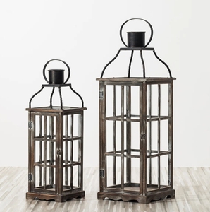 Rustic Metal Square Handmade Candle <b>Lanterns</b> <b>Set</b> Vintage Farmhouse Floor Candle Holder with Metal Top Handle Home Decor - Product Image 2