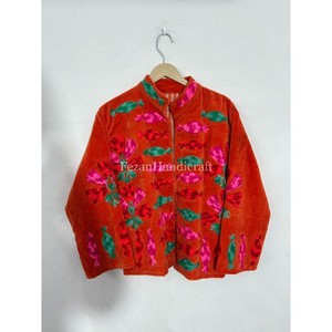 Women's Stand Collar Quilted Velvet Jacket Floral Embroidery Cotton Lining Quick Dry Feature Casual Boho Chic Design Rajasthan - Product Image 5