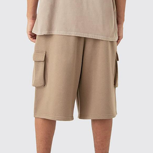 Shorts cargo unis pour hommes, tricotés, écologiques, taille élastique, mi-longs, en coton respirant, décontractés, avec poches et logo thermocollé sur le devant - Product Image 6