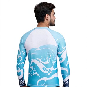 SHAN Maillot de bain anti-UV à manches longues pour homme, imprimé par sublimation, motif vague bleue, en polyester, tailles adultes - Product Image 5