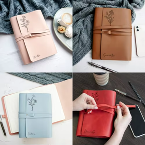 Personalized Birth Flower Leather Handmade 8x6 Inch Journal Custom Name Prayer Wellness Gratitude Refillable <b>Notebook</b> Gift <b>Blank</b> - Product Image 2