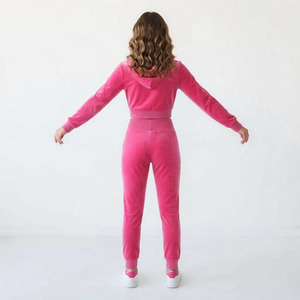 Stylish Winter Women's Hooded Solid Fleece 2-Piece Short Sleeve Sweating Tracksuits Versatile Set Knee-length 100% Cotton - Product Image 2
