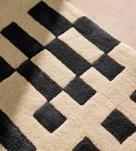 Alfombra moderna geométrica de lana y acrílico, rectangular, hecha a mano, antideslizante, para sala de estar, de pelo medio, con base de látex. - Product Image 3