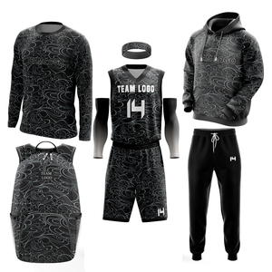 Maquette de tenue sportive d'été entièrement personnalisée pour équipe de basketball – Short respirant grande taille motif marbré or et bleu marine - Product Image 5