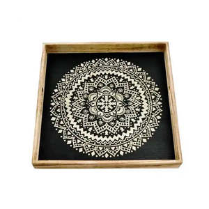 ถาดไม้สักลายแมนดาลาเพ้นท์มือ LOWELLCRAFT งานขัดเงาแบบโบราณ ของตกแต่งบ้าน ราคาสุดคุ้ม - Product Image 1