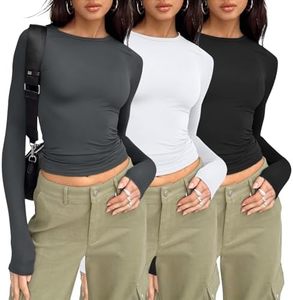 Top Corto de Punto Gris para Mujer, Manga Larga, Cuello Redondo, Color Sólido, Corte Ajustado, Estilo Y2K, Transpirable, para Todas las Temporadas, Venta al Por Mayor - Product Image 6