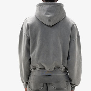 Sudadera con Capucha Ligera Gris Claro para Hombre con Cierre y Bolsillos Delanteros, Corte Holgado, Estilo Casual, Lavado Vintage, Diseño Personalizado - Product Image 3