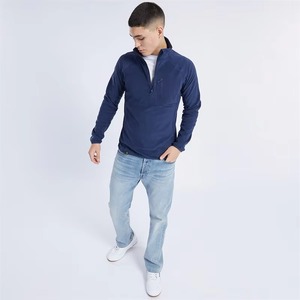 Wholesale <b>Mens</b> Hoodies Oversized Heavy GSM Cotton Pullover Custom Logo OEM Fashion Wear <b>Men's</b> Navy Blue <b>Half</b> <b>Zip</b> Fleece <b>Jacket</b> - Product Image 2