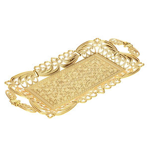 Bandeja redonda marroquí de metal grabada a mano con acabado en oro antiguo, bandeja para servir comida, bandeja decorativa para mesa de café a bajo precio. - Product Image 3