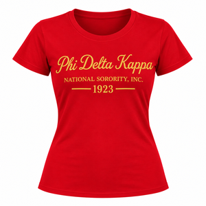 KDP Damen Sorority T-Shirt Klassischer Rundhalsausschnitt Kurzarm Buchstabendruck Tee Weicher Baumwollstoff Stylisches Casual-Oberteil für den Alltag - Product Image 3