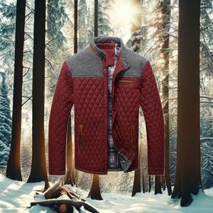 Veste matelassée en polyester marron de style vintage pour hommes manteau d'hiver Bearfit à capuche diamant couette design bouton de point contrasté - Product Image 4