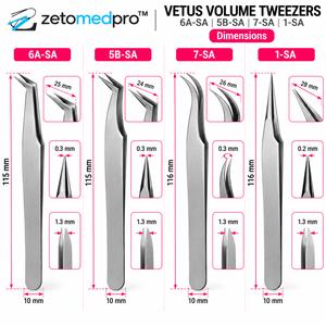 แหนบต่อขนตา VETUS รุ่น Volume Lash Tweezers 6A-SA 5B-SA 7-SA 1-SA ขนาด 115 มม. 116 มม. สีดำ สแตนเลสสตีลแบบกำหนดเอง ZETOMEDPRO - Product Image 4