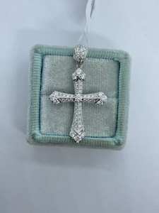Pendentif Croix Art Déco avec Moissanite Ronde Taillée, en Argent Sterling 925, Bijou Chrétien Religieux, Charme, Cadeau - Product Image 4