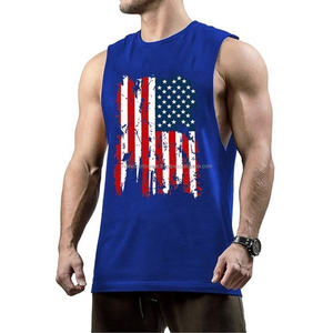 Camisetas sin mangas de gimnasio para hombre, estilo informal cómodo, ropa deportiva personalizada, camisetas sin mangas con estampado de bandera de EE. UU. al por mayor - Product Image 1
