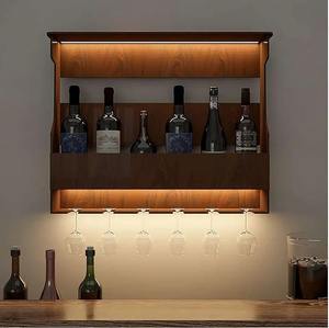 Meuble bar industriel en bois avec structure métallique, casier à vin, porte-verres, buffet de bar à domicile, unité de présentation - Product Image 6