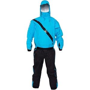 Men's Blue Waterproof Breathable Polyester Rainwear Suit with Hood and <b>Black</b> Trim for Workwear Use - Product Image 1