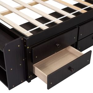 Letto matrimoniale imbottito Espresso con testiera libreria, cassetti contenitore sotto il letto e vano contenitore alla base del letto - Product Image 5