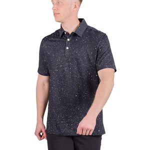 Polo en coton Oxford à manches courtes pour homme, motif à pois bleu foncé, coupe classique, décontracté, respirant, design tissé - Product Image 1