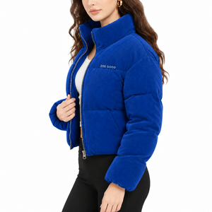ZEE GOOD Women's Blue <b>Corduroy</b> High Quality Puffer <b>Jacket</b> Stand Collar Zip Up Short Winter Causal Coat Supplier - Product Image 3