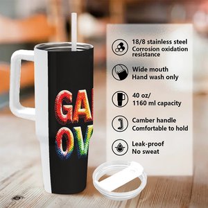 Gobelet isotherme en acier inoxydable 40 oz, design personnalisé « Game Over », mug de voyage - Product Image 5
