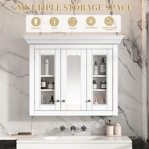 Armadietto da Bagno da 35 Pollici con Specchio Regolabile, 5 Ripiani Chiusi, Mobile in Vetro da Parete per Stoccaggio - Product Image 5