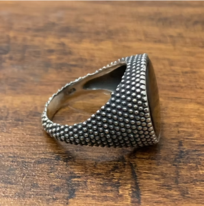 Minimalist Style Cushion Cut Black Onyx <b>Ring</b> 925 Sterling <b>Silver</b> Textured Studded Frame Signet <b>Ring</b> for <b>Men</b> - Product Image 3