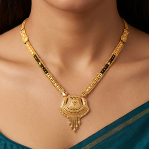 Divyoro Classic Gold Plated Mangalsutra Pendant Necklace Tassel Design for Women Wedding Jewelry <b>Copper</b> Alloy Beaded <b>Chain</b> - Product Image 3
