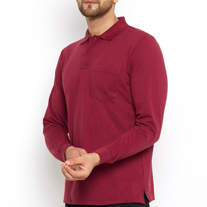 Polo de Manga Larga para Hombre, Tejido de Punto, Algodón, Color Sólido, con Bolsillo, Casual, Rojo, Corte Regular, Transpirable - Product Image 3