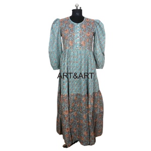 Vestido Midi de algodón con cuello redondo para mujer, ropa de verano, vestido de algodón hecho a mano, vestido bohemio de algodón Hippie, vestido informal de dama de honor, coágulos - Product Image 1