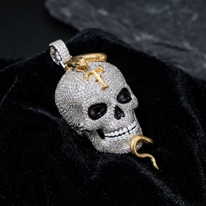Colgante de Calavera con Incrustaciones de Moissanita y Dije de Serpiente, Joyería de Plata Bañada en Oro de Dos Tonos para Regalo de Fiesta - Product Image 5