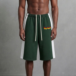 Shorts pour homme en coton 100% personnalisés, 2 tons, taille élastique, haute qualité, grandes tailles, streetwear, respirants, avec cordon de serrage. - Product Image 1
