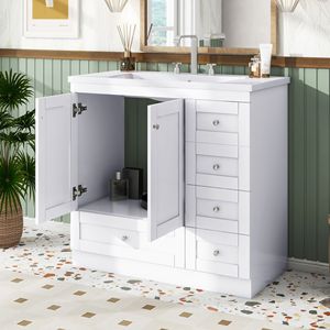 Mobile bagno autoportante stile Shaker da 36 pollici con lavabo, 4 cassetti e 2 ante con chiusura ammortizzata - Product Image 3